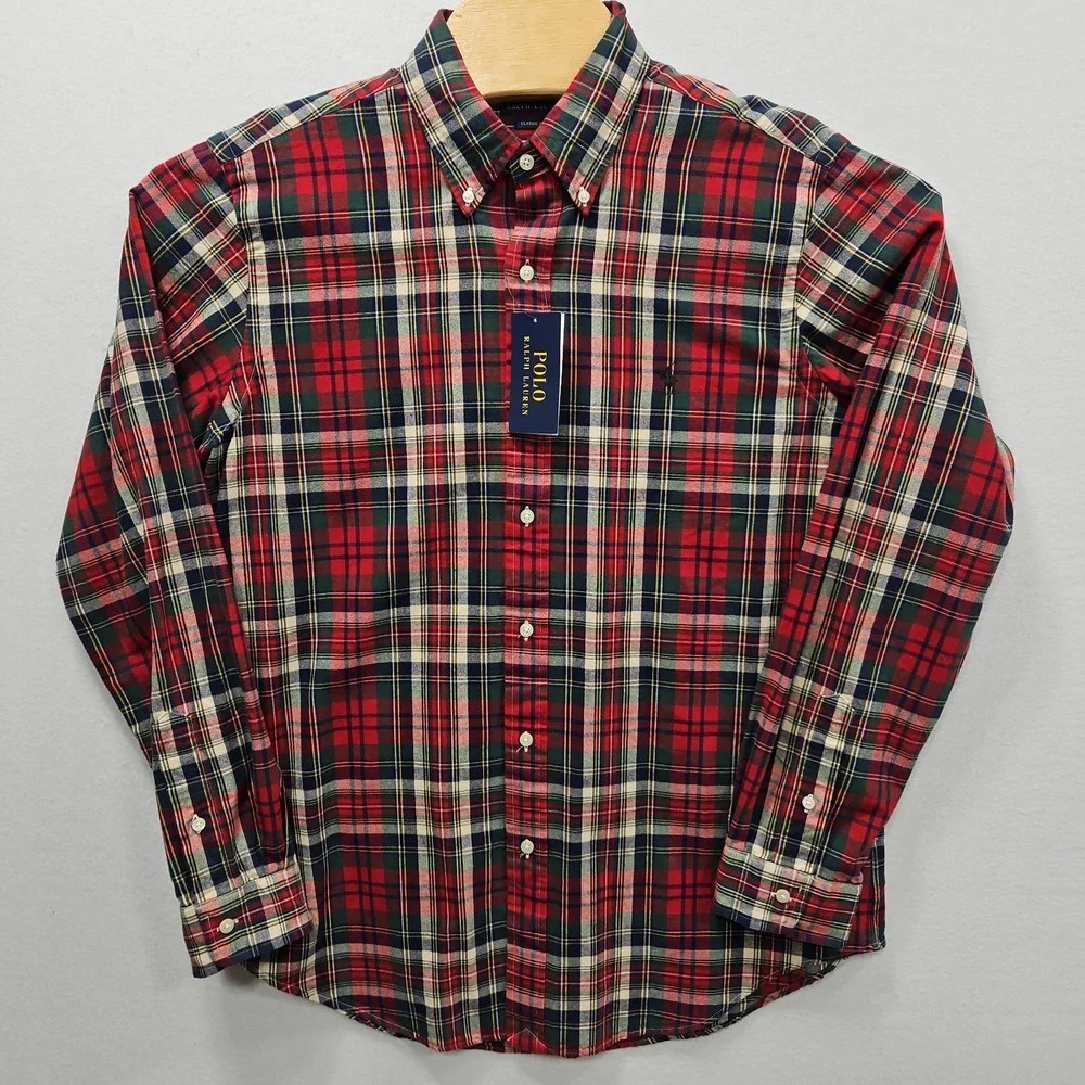 Polo Ralph Lauren Classic Fit Plaid Oxford Button Down Shirt Red Green Mens L